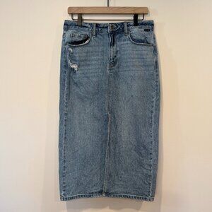 Cello Midi Jean Skirt | Light Wash | Size L  | Middle Slit